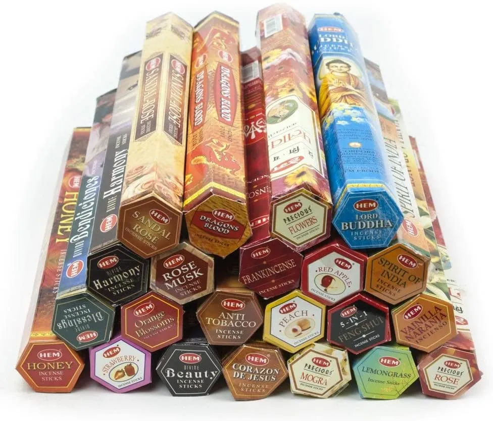BOX bețișoare parfumate HEM Hexa – 100 cutii, 100 arome diferite (2000 buc)